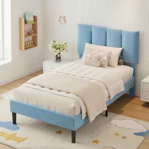 Twin Size Bed Frame with Upholstered Headboard