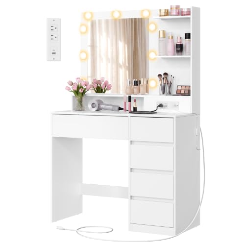 31.5 Inch Vanity Desk with Mirror and Lights