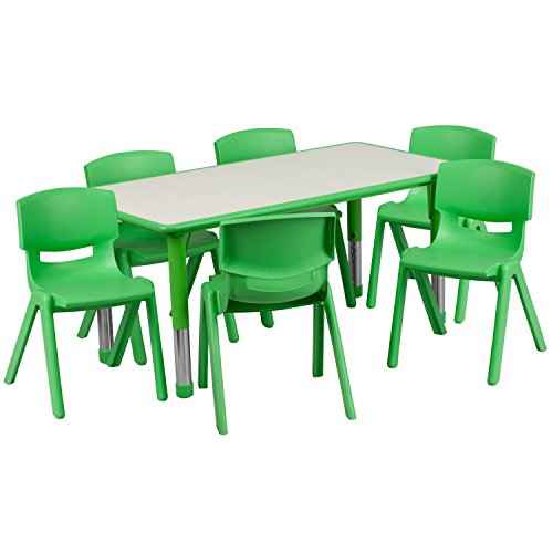 Green 47.25x23.5 Activity Table Set with 6 Chairs