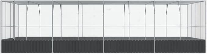 Large Metal Heavy Duty Walk-in Aviary Cage with Extension, Ample Activity Space Bird Cage with Lockable Door Also for Chickens and Rabbits, Silver 327.6"x163"x83.5" Steel,-528