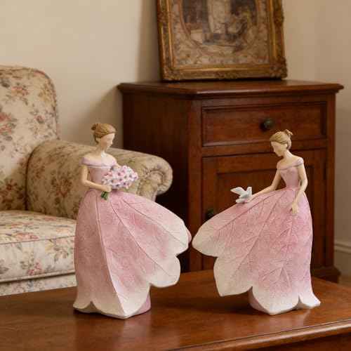 Pink Leaf Angel Girls Fairy Statue