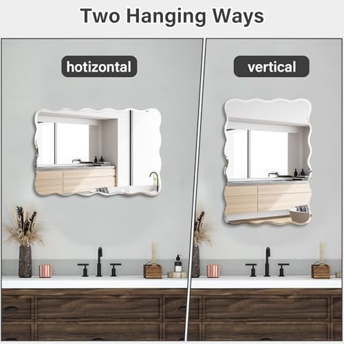 20x30 Inch Frameless Wavy Wall Mirror for Bathroom Sink