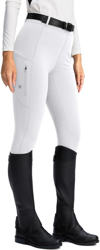 SANTINY Women's Horse Riding Pants Zipper Pockets Silicone Full-Seat Breeches Equestrian Schooling Tights for Women