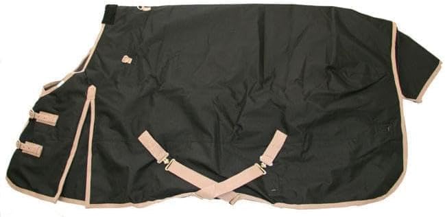 AJ Tack 1200D Waterproof Winter Horse Blanket with Hood - 400g Heavyweight Turnout with Fleece Collar, Shoulder Gussets & Tail Flap - Black 70"