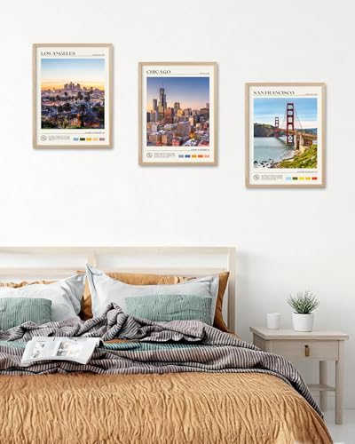 Natural OAK Wood Chicago Cityscape Framed Wall Art