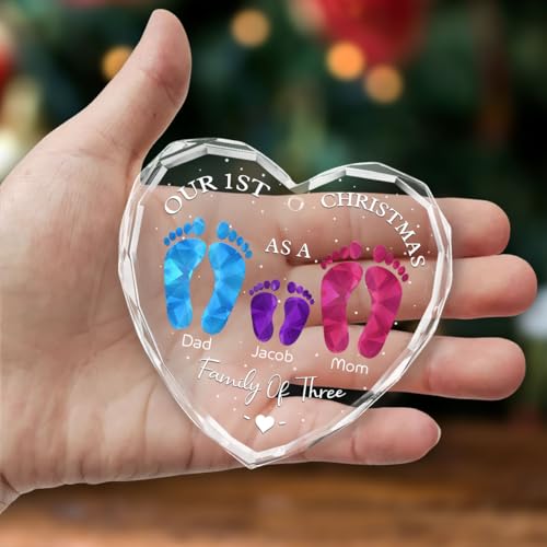 First Christmas As A Family of Three Personalized Glass Ornament
