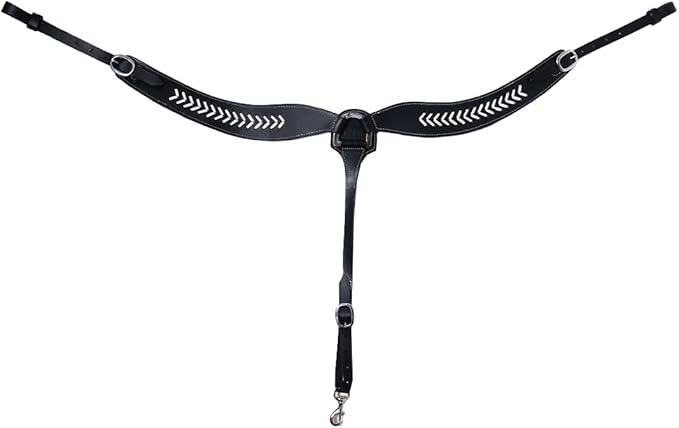 Western Horse Breast Collar - Hand-Tooled Leather Tack for Barrel Racing, Roping & Trail Riding - Durable Adjustable Fit - Rodeo & Show-Quality Equestrian Gear
