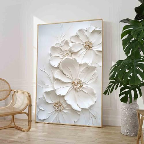 White Flower Canvas Wall Art White Floral Picture Abstract Print Blooming Flowers Wall Art Texture Floral Canvas Minimalist Botanical Prints Abstract Botanical Picture Room Decor 16x24inch No Frame