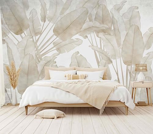 Beige Banana Leaf Tropical Wallpaper Mural Peel and Stick Bedroom