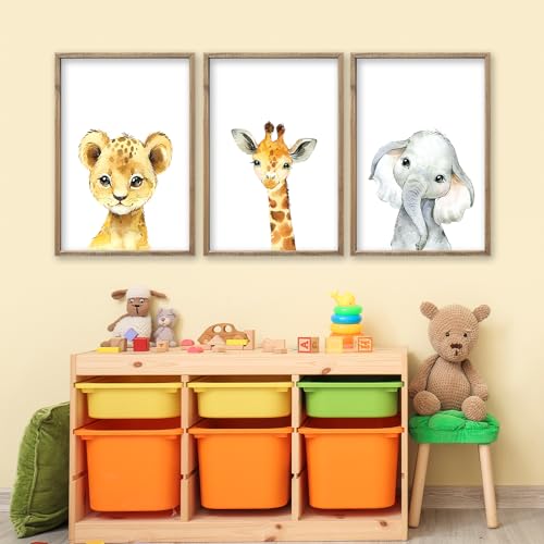 Baby Safari Nursery Wall Art Decor 11x16 Inch Set of 3 Wood Framed