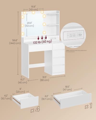 31.5 Inch Vanity Desk with Mirror and Lights