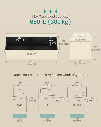 43.3 Inches Folding Storage Ottoman Bench