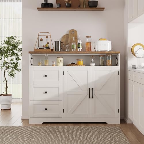 Farmhouse Buffet Cabinet with Drawers & Open Shelf
