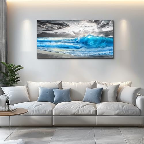 Large Canvas Beach Wall Pictures Wall Decor For Living Room Wall Art For Bedroom Office Decorations Blue Sea Wave Ocean Painting Printing Artworks Modern Restaurant Home Decor 20x40 In