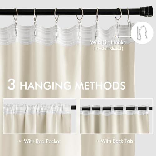 Beige White Back Tab Blackout Curtains 52x120 Inch Long 2 Panels Set (2 Count)