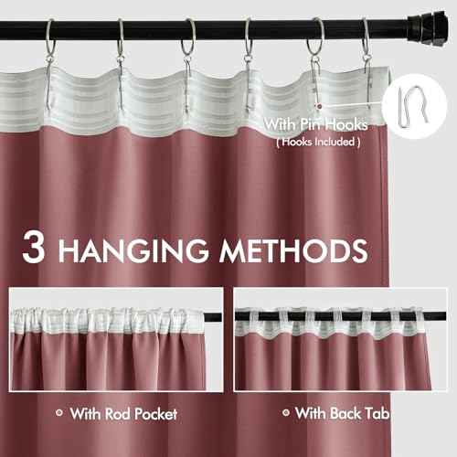 Dusty Rose Back Tab Blackout Curtains 52x90 Inch Long 2 Panels Set (2 Count)