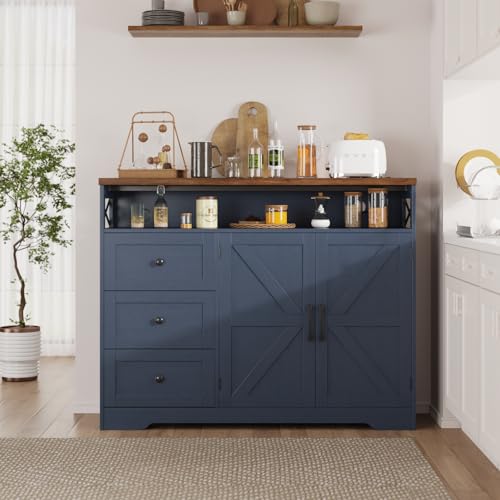 Farmhouse Buffet Cabinet with Drawers & Open Shelf