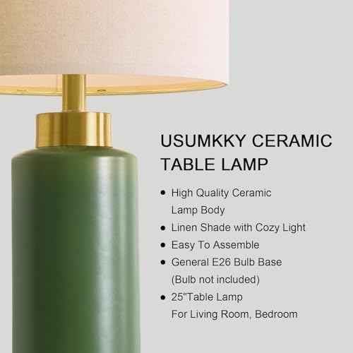 25" Green Ceramic Table Lamp Set of 2 (2 Count)