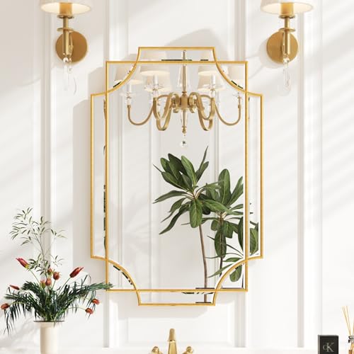 20"x30" Gold Foil Scalloped Edge Decorative Vanity Wall Mirror