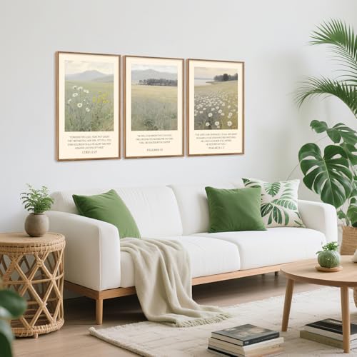 3 Pcs Wildflower Meadow Scripture Framed Wall Art 16x24 Inch