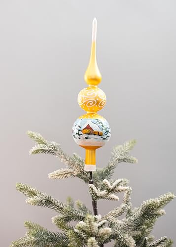 Spitz Glass Christmas Tree Topper Mouth Blown by Polish Artisans and Hand Decorated with Embellishments Made in Poland