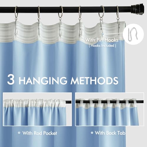 Sky Blue Back Tab Blackout Curtains 52x96 Inch Long 2 Panels Set (2 Count)