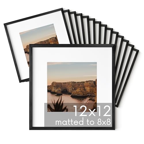 12x12 Black Metal Picture Frames Matted to 8x8 (15 Count)