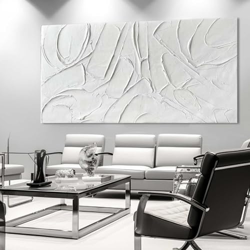 Oil Painting Art Wall Decor Pictures for Living Room Big Wall Artwork White Painting 29"x 58" Modern Abstract Wall Decor Bedroom Office Ready to Hang