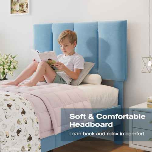 Twin Size Bed Frame with Upholstered Headboard