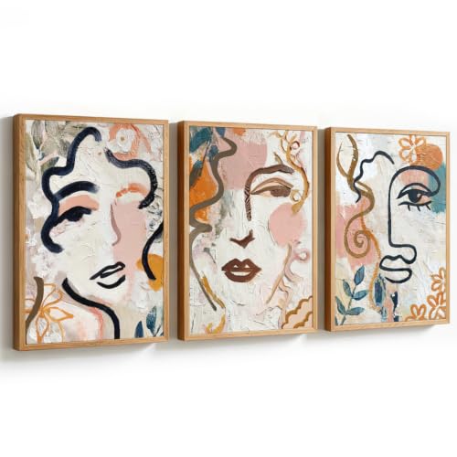 KAlRNE Abstract Boho Line Wall Decor Woman Face Wall Art Set (3 Count)