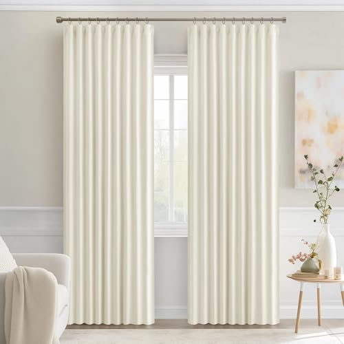 Cream Back Tab Blackout Curtains 52x84 Inch Length 2 Panels Set (2 Count)