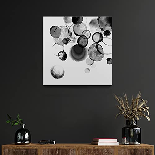 Bedroom Decor Wall Art Black and White Bubbles Prints Pictures Framed Canvas Artwork Wall Art for Bathroom Kitchen Office Modern Ink and Wash Painting Decorations Size 20x20 inches Ready to Hang