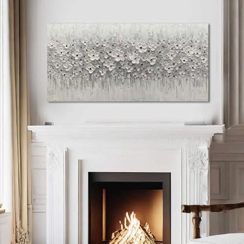 White Flowers Canvas Art Hanging Decor Botanical Wall Decoration for Living Room Bedroom Oil Painting Contemporary Artwork for office 24x48 Inch