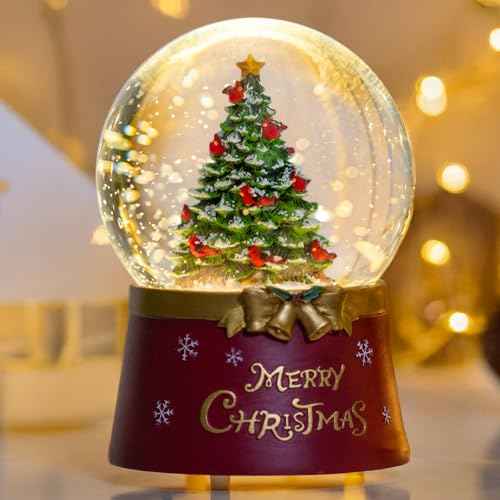Christmas Snow Globe Lantern Water Glittering Christmas Tree Crown with Music & Timer