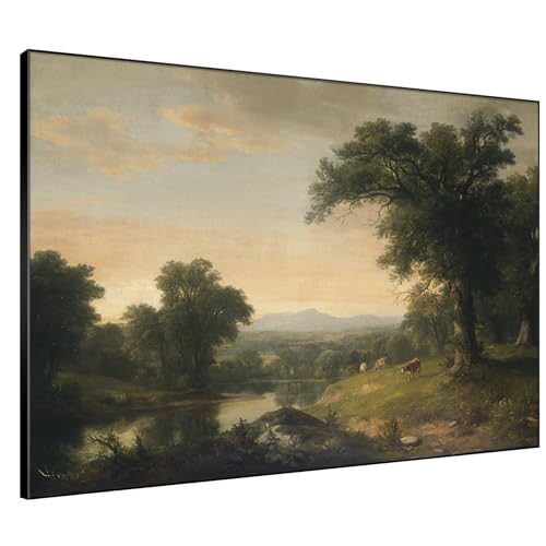 46"x60" Extra Large Framed Wall Art Classic River Valley Landscape Vintage Style Countryside Illustration for Home Living Room Bedroom Decor