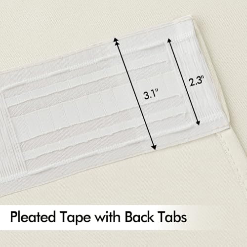 Beige White Back Tab Blackout Curtains 52x120 Inch Long 2 Panels Set (2 Count)