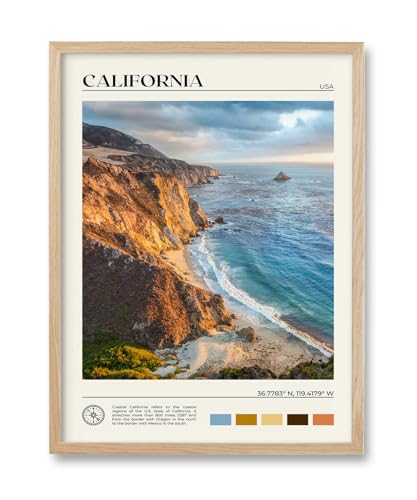 Natural OAK Wood Coastal California Refers Framed Wall Art