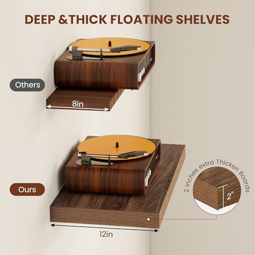 Deep Floating Shelves for Wall 16x12” Set of 2 (2 Count)