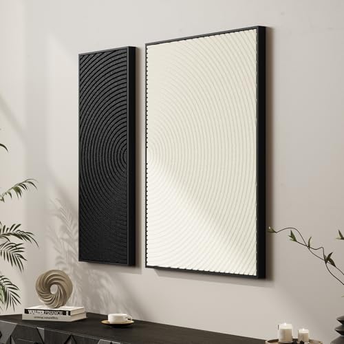 Framed 3D Textured Black and White Abstract Wall Art