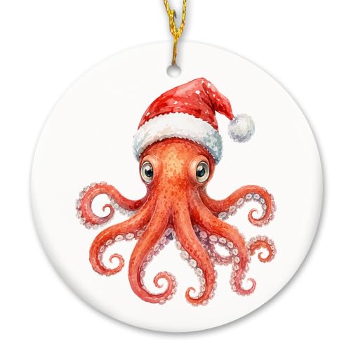 Santa Octopus Christmas Ceramic Ornament