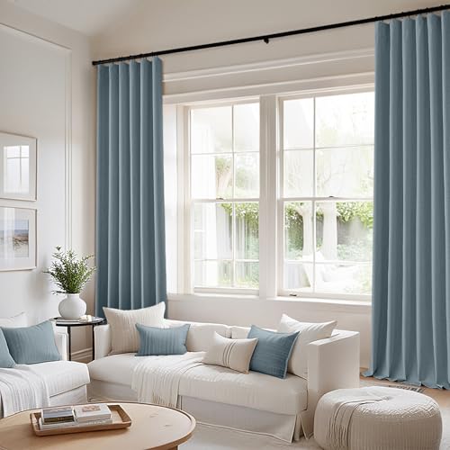 100% Blackout Back Tab Pleat Linen Curtains 50" Wx102 L (2 Count)