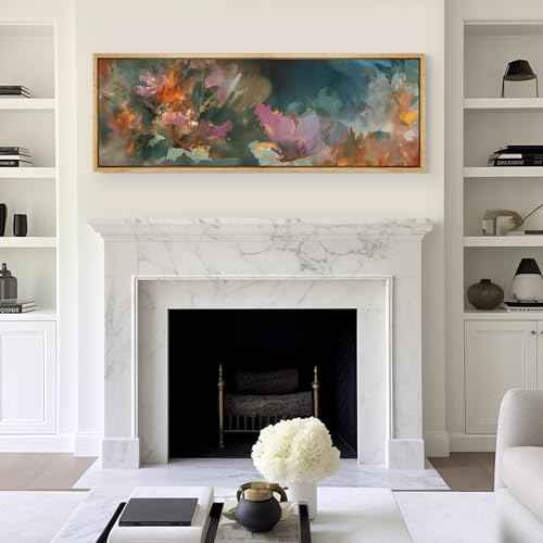 Large Framed Canvas Print Wall Art Colorful Abstract Floral Antique Retro Fine Art Illustrations Decorative Colorful for Bedroom