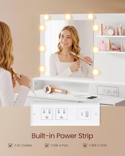31.5 Inch Vanity Desk with Mirror and Lights