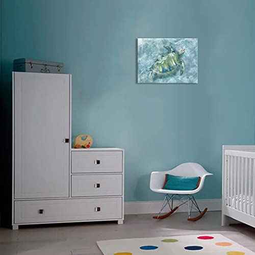 Bathroom Wall Decor Canvas Wall Art for Bedroom Sea Turtle Pictures Blue Coastal Room Decorations Artwork Green Turtle Wall Decorations 16” x 24”