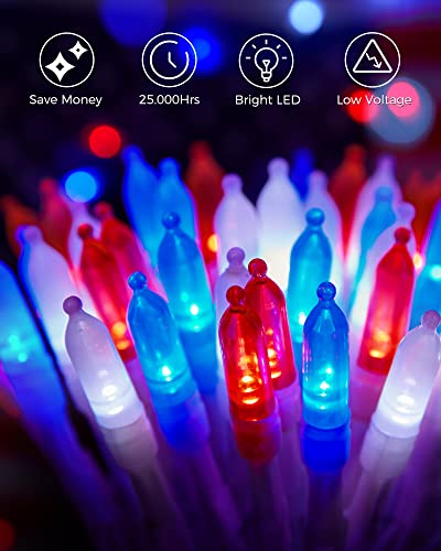 Red White Blue Battery Operated Mini String Lights 2 Pack 18 Feet 50 LED (50 Count)
