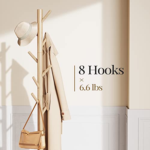 Solid Wooden Coat Rack Freestanding with 8 Hooks
