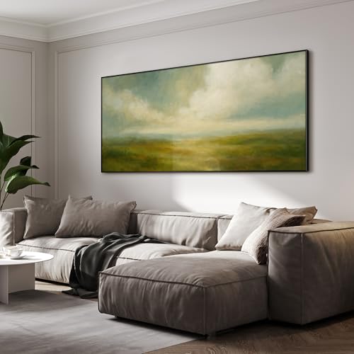 24"x46" Extra Large Framed Wall Art Soft Pastel Hills Dreamy Landscape Illustration for Home Living Room Bedroom Decor