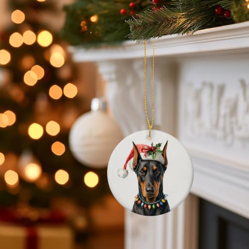 Santa Doberman Dog Christmas Ceramic Ornament