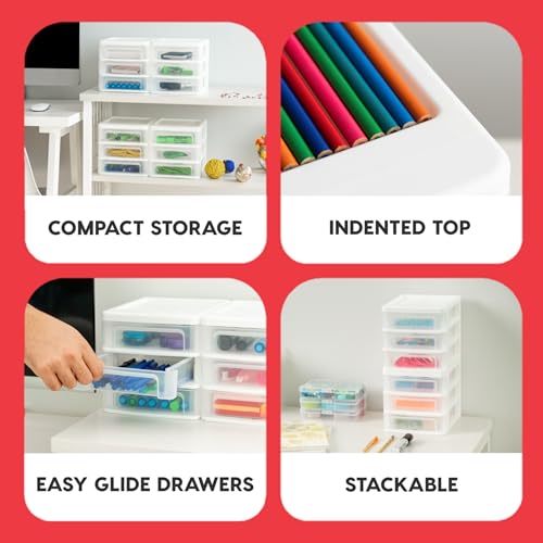 4-Pack 3-Drawer Small Desktop Organizer, Stackable, White (4 Count)