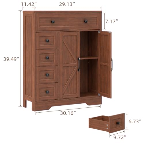 Farmhouse Storage Cabinet with 2 Doors and 5 Drawers